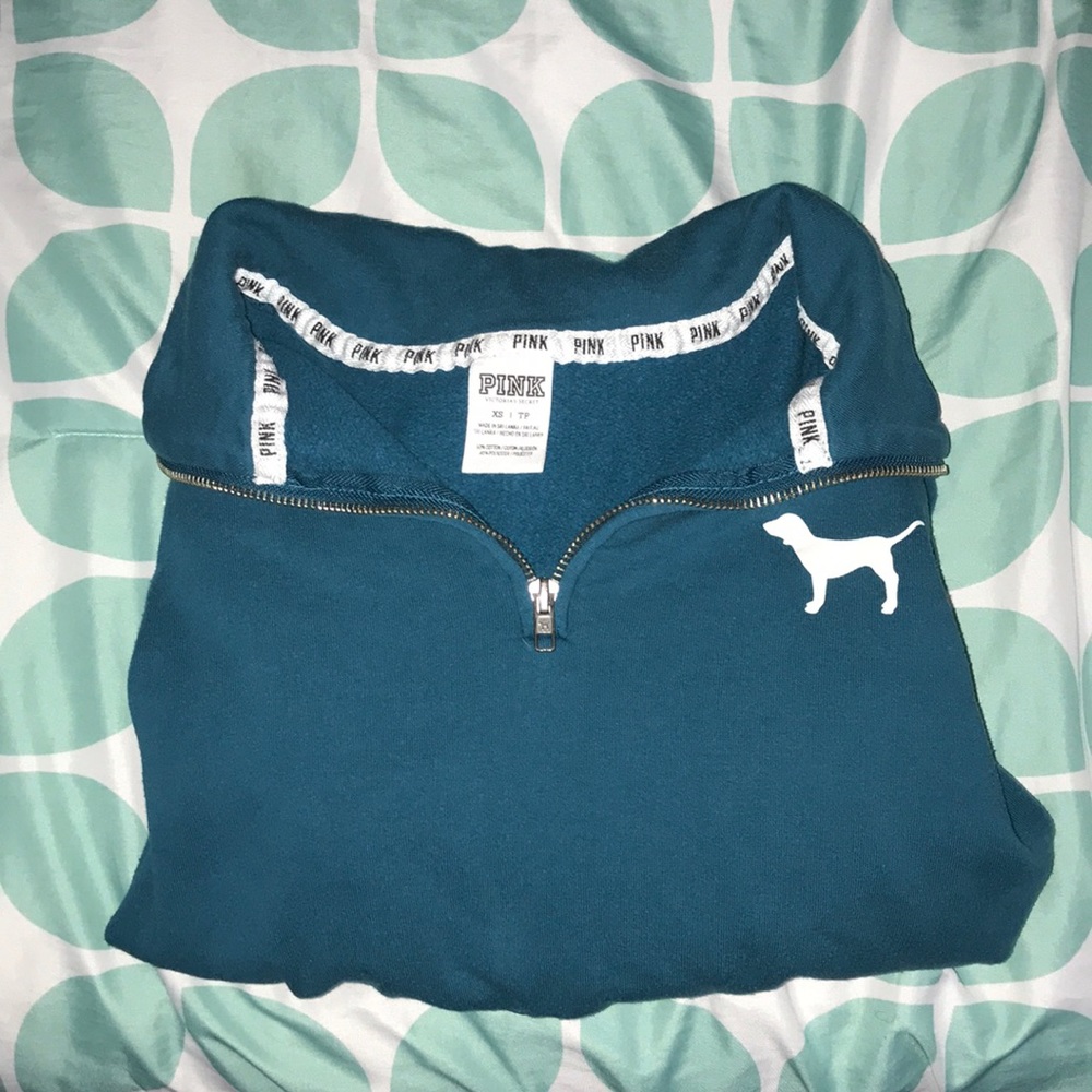 PINK quarter zip teal sweater